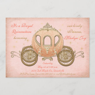 Coral Fairytale Princess Quinceanera Invitations