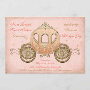 Coral Fairytale Princess Sweet 16 Invitations