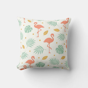 Coral Flamingo Tropical Leaf Pattern Cushion