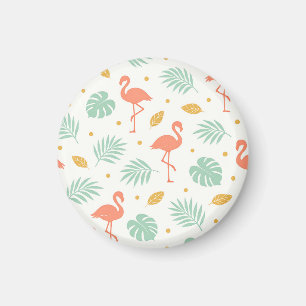 Coral Flamingo Tropical Leaf Pattern Magnet