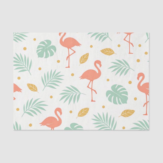 Coral Flamingo Tropical Leaf Pattern Tissue Paper (Front)