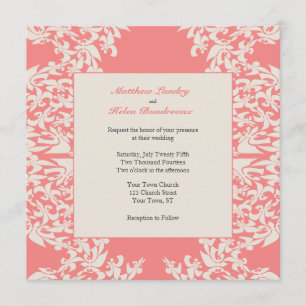 Coral Fleur de Lis Modern Wedding Invitation