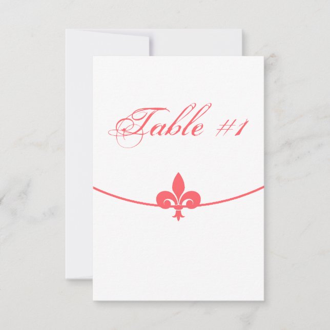 Coral Fleur de Lis Reception Table Card (Front)