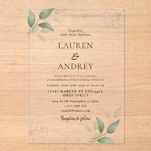 Coral Floral Acrylic Wedding Invitation (Front)