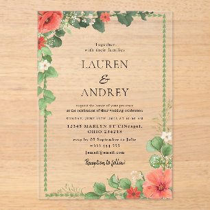 Coral Floral Acrylic Wedding Invitation