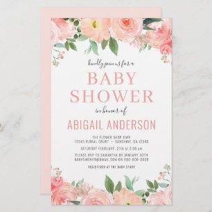 Coral Floral Baby Shower Budget Invitation