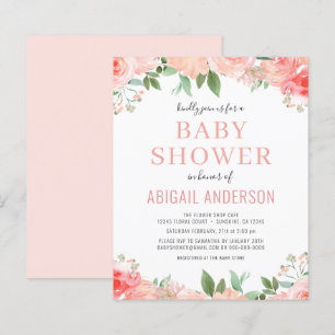 Coral Floral Baby Shower Budget Invitation