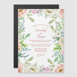 Coral Floral Boho Chic Wedding Magnetic Invitation