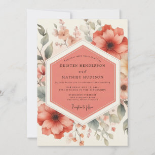 Coral Floral Botanical Romance Wedding Invitation