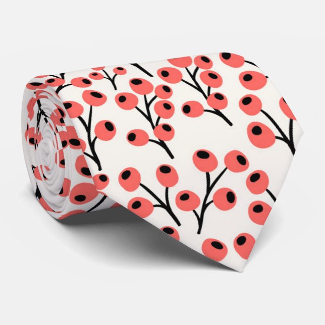 Coral Floral Botanical Tie (Rolled)