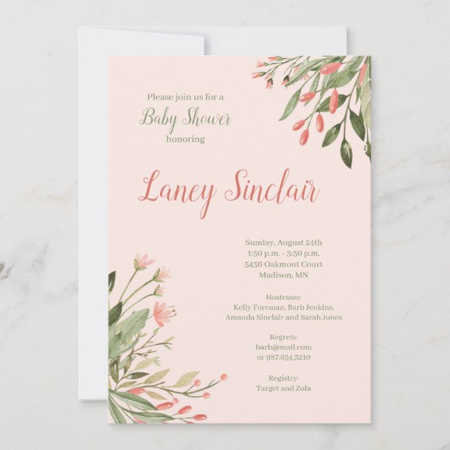 Coral Floral Corners Baby Shower Invitation (Front)