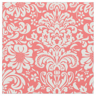 Coral Floral Damask Fabric