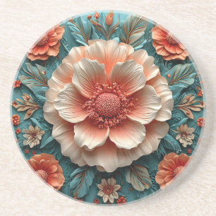 🌸 Coral Floral Elegant Table Decor Coaster