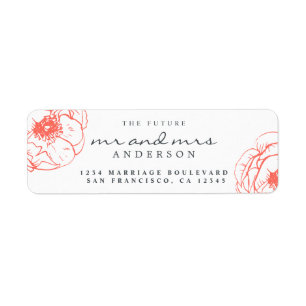 Coral Floral Future Mr Mrs Wedding Return Address Label