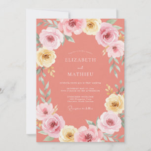 Coral Floral Painterly Flourish Wedding Invitation