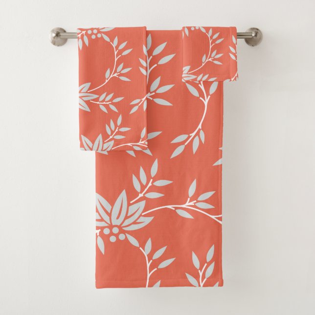 Coral Floral Pattern Bath Towel Set (Insitu)