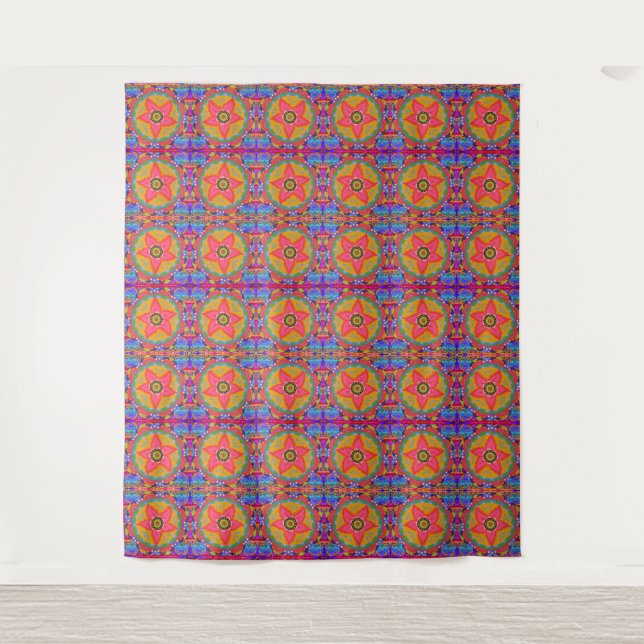 Coral Floral Pattern | Boho Style Tapestry (Front)