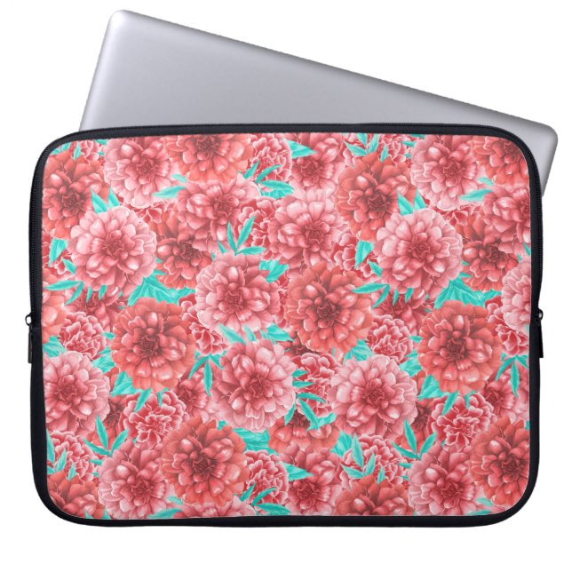 Coral Floral Pattern Laptop Sleeve (Front)