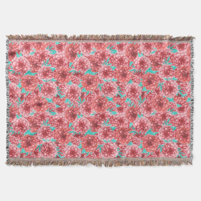 Coral Floral Pattern Throw Blanket (Front)