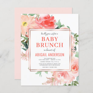 Coral Floral Peach Baby Brunch Invitation 