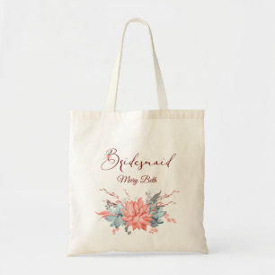 Coral Floral Personalised Bridesmaid Tote Bag