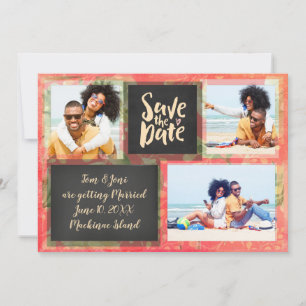 Coral Floral Photo Wedding Save the Date