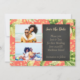 Coral Floral Photo Wedding Save the Date