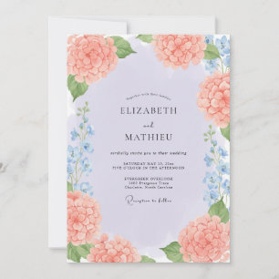 Coral Floral Watercolor Wedding Invitation