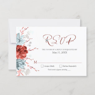 Coral Floral Wedding RSVP Card