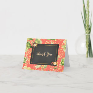 Coral Floral Wedding Thank You Card
