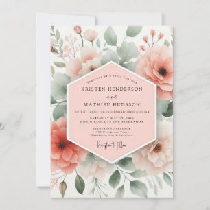 Coral Floral Whimsy Wedding Invitation