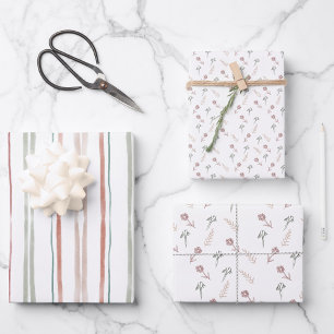 Coral Floral Wrapping Sheet   Set of 3