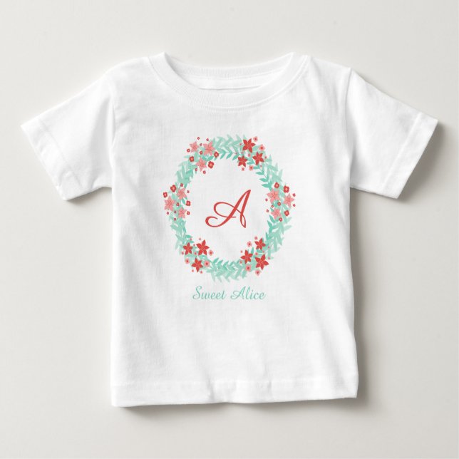 Coral floral wreath design baby T-Shirt (Front)
