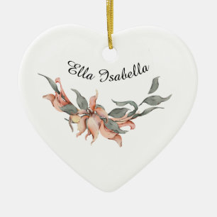 Coral Floral Wreath Personalised Name Ceramic Ornament