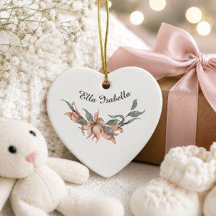 Coral Floral Wreath Personalised Name Ceramic Ornament