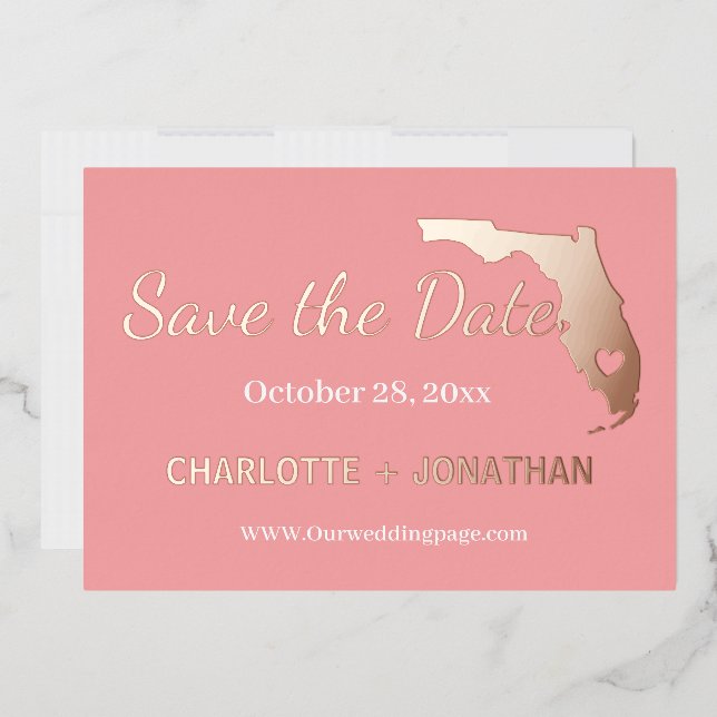 Coral Florida Wedding Save The Date Rose Gold    (Envelope)