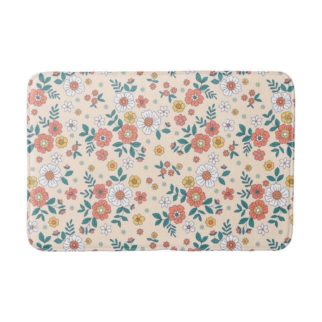 Coral Flower Garden Pattern Bath Mat (Front)