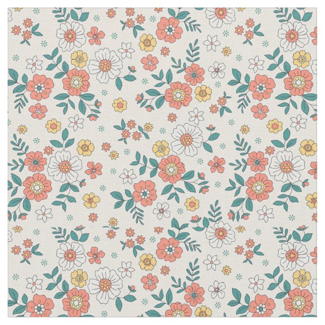 Coral Flower Garden Pattern Fabric (Close Up)