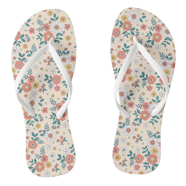 Coral Flower Garden Pattern Thongs (Footbed)