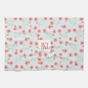Coral Flower Pattern Kitchen Towel 16" x 24"