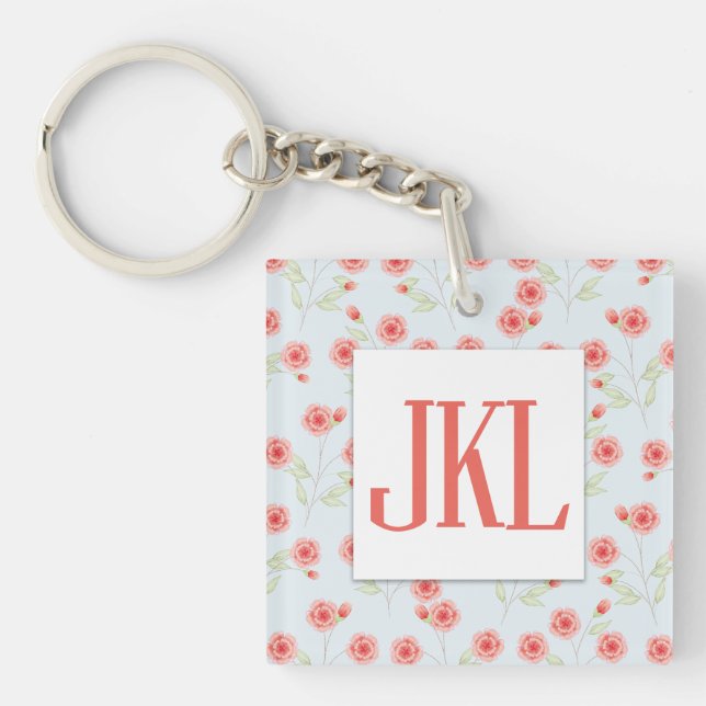 Coral Flower Photo Square (double-sided) Keychain (Front)