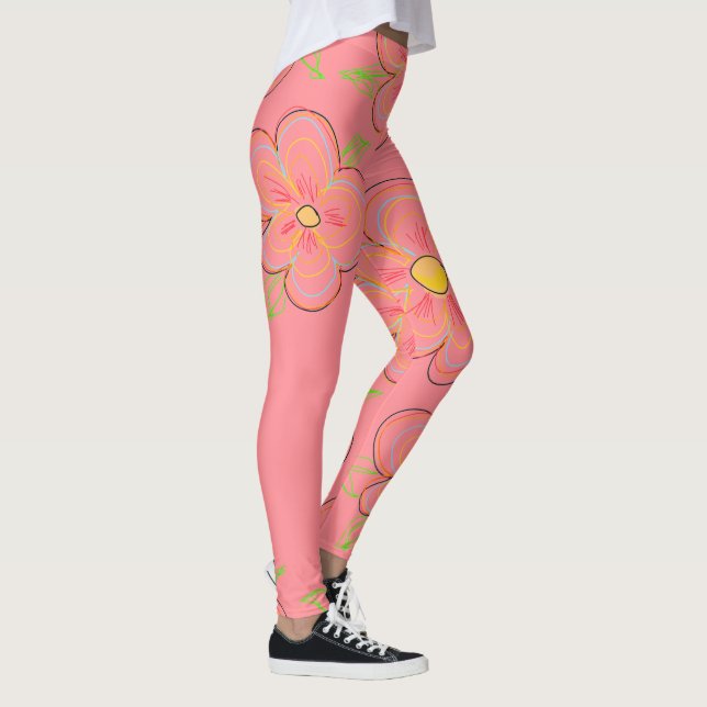 Coral Flowered Designer Leggings (Right)