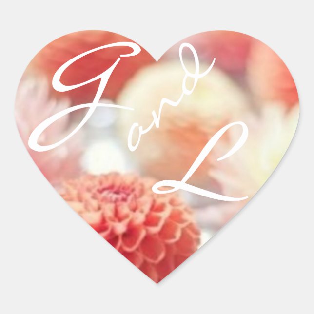 Coral Flowered Monoagram Heart Stickers (Front)