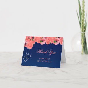 Coral Flowers and Navy Blue - Thank You Card