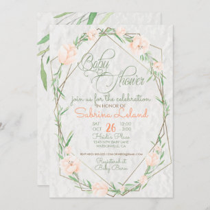 Coral Flowers Greenery Terrarium  Baby Shower Invitation
