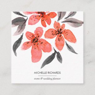 Coral Flowers   Professional  Social Media Icons Square Business Card