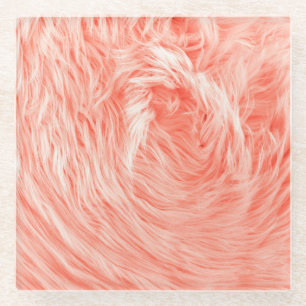 Coral Fluffy Fur: 2019 Trend. Glass Coaster
