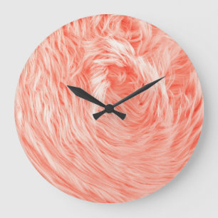 Coral Fluffy Fur: 2019 Trend. Large Clock