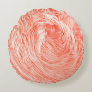 Coral Fluffy Fur: 2019 Trend. Round Cushion