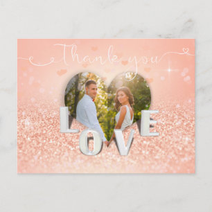 Coral Folded Heart Photo Wedding - Thank You Card